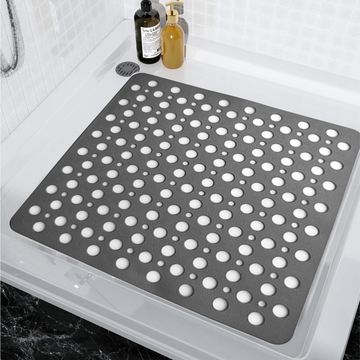 Purish | Kaymaz Banyo Paspası | Antrasit Gri | 54x54cm – Dikdörtgen Duş Matı, Küvet Paspası | Güçlü Vantuzlu, Su Tahliyeli, Yumuşak | Makinede Yıkanabilir | Kaydırmaz Zemin Matı