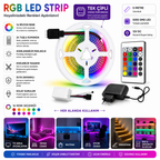 Shopify Başlık:  5 Metre RGB LED Şerit Işık Seti – Tek Çipli / 3 Çipli Seçenekli 5050 SMD LED, Kumandalı Dekoratif LED Aydınlatma
