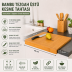 Premium Bambu Kesme Tahtası – Tezgah Üstü Büyük Boy Doğal Kesim Tahtası – Kaymaz ve Kalın Tasarım