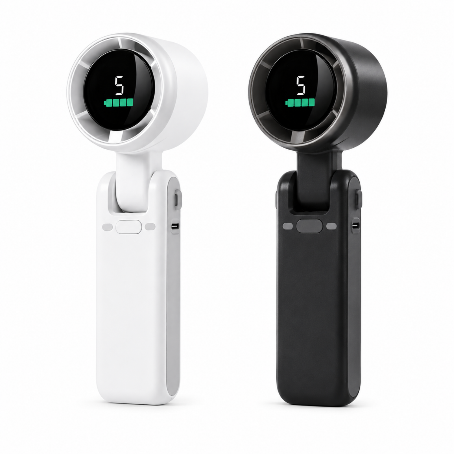 Dijital Ekranlı Katlanabilir Mini El Fanı – USB-C Şarjlı, 5 Kademeli Taşınabilir Boyun Askılı Fan