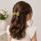 Glitter Detaylı Fiyonk Saç Tokası 2'li Set 6x3 Cm Gold Simli
