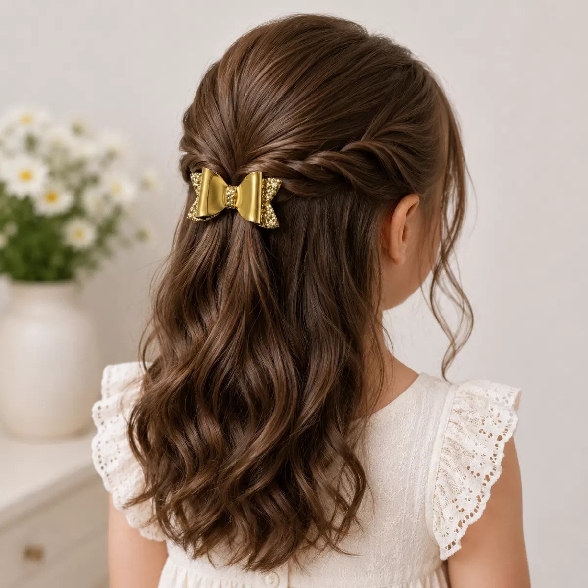 Glitter Detaylı Fiyonk Saç Tokası 2'li Set 6x3 Cm Gold Simli