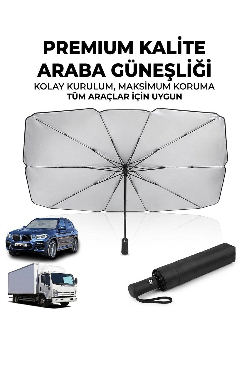 Premium Katlanabilir Araç Ön Cam Güneşliği – Şemsiye Tipi Oto Güneşlik, UV Korumalı Isı Yalıtımlı Ön Cam Gölgelik