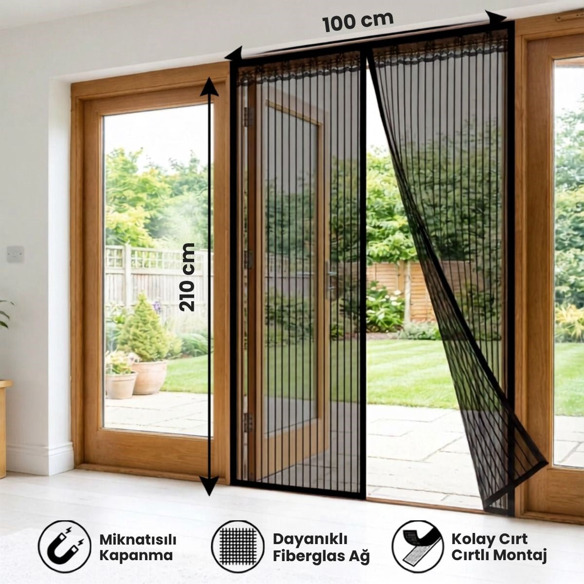 Mıknatıslı Kapı Sinekliği Siyah 100x210 cm Otomatik Kapanan Manyetik Tül Sineklik