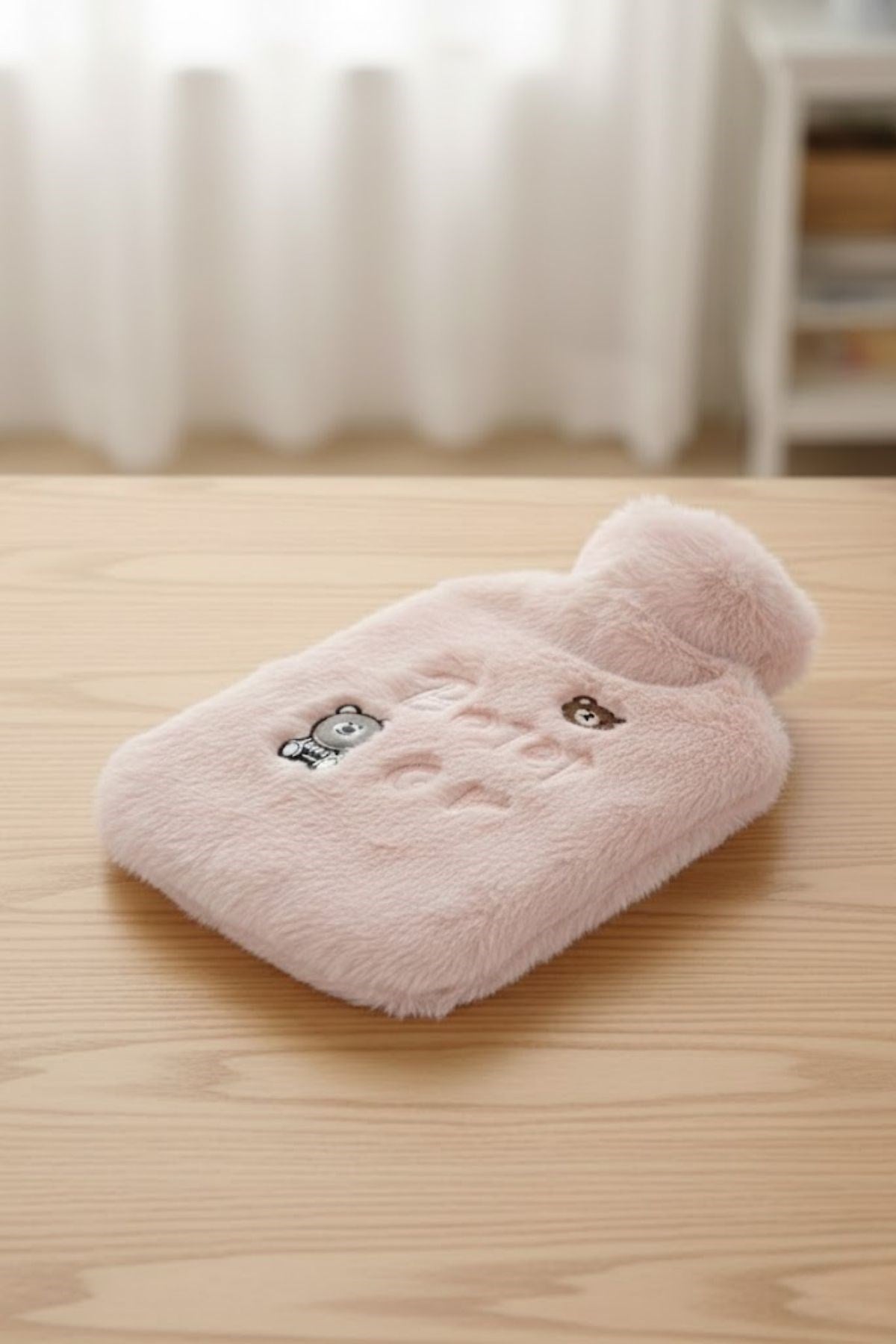 Işıklı Ayıcıklı Figürlü Pembe Peluş Sıcak Su Torbası 1 Lt – Yumuşak Kılıf, Uzun Süre Sıcak Tutan Termal Su Torbası