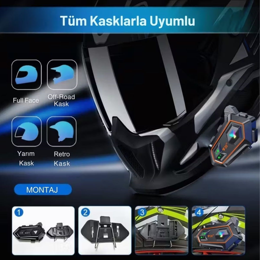 BUFFER Y20 Motorsikletler İçin Kablosuz Bluetooth Kulaklıklı – Suya Dayanıklı, Uzun Ömürlü Batarya, Gürültü Engelleme Özellikli Kask Kulaklığı