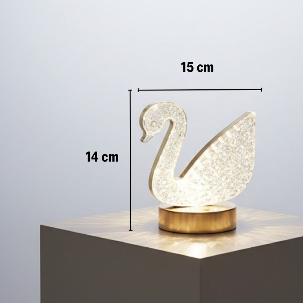 Kuğu Model Kristal LED Masa Lambası – Dokunmatik, 3 Renk Işık Modlu, Şarjlı Mini Dekoratif Gece Lambası