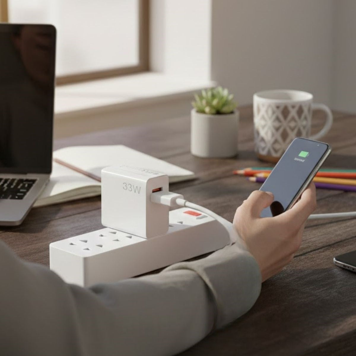 BUFFER 33W Hızlı Şarj Adaptörü – Type-C Kablolu, USB Çıkışlı, Akıllı Şarj Destekli Duvar Tipi Şarj Cihazı