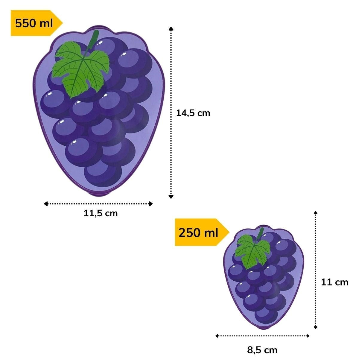 2'li İç İçe Geçebilen Üzüm Model Saklama ve Beslenme Kabı Seti (550 ml + 250 ml)