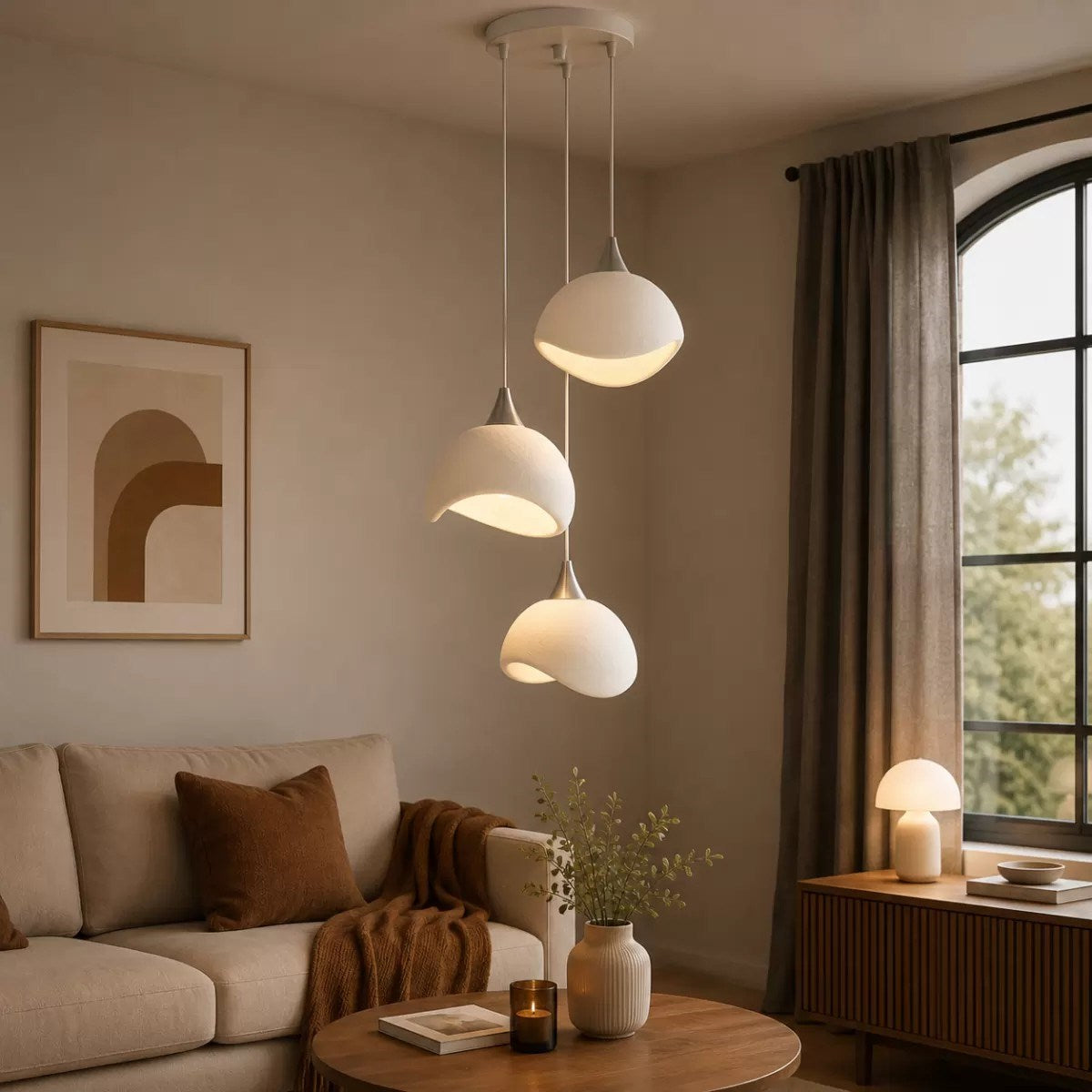 Beton Görünümlü İskandi̇nav Tarzi Salon Oturma Odası 3'lü Avize 32 X 70 Cm Beyaz