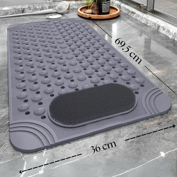 Purish | Kaymaz Banyo Paspası | Antrasit Gri | 69,5x36cm – Dikdörtgen Duş Matı, Küvet Paspası | Güçlü Vantuzlu, Su Tahliyeli, Masaj, Fırçalı | Makinede Yıkanabilir | Kaydırmaz Zemin Matı