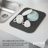 Purish | Bulaşık Kurutma Matı –TPE – 28x36 cm, Kaymaz, Su Drenaj Kanallı, Katlanabilir ve Kolay Temizlenebilir – Mutfak Tezgâhı İçin Bardak & Tabak Kurutma Pedi (Antrasit Gri)
