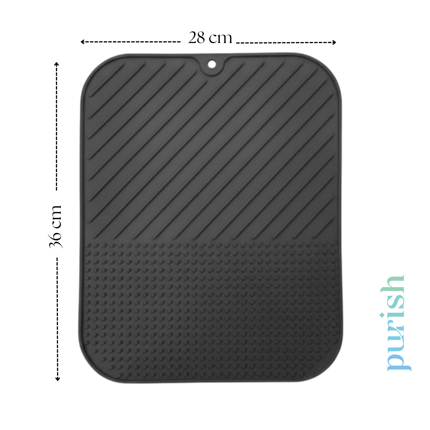 Purish | Bulaşık Kurutma Matı –TPE – 28x36 cm, Kaymaz, Su Drenaj Kanallı, Katlanabilir ve Kolay Temizlenebilir – Mutfak Tezgâhı İçin Bardak & Tabak Kurutma Pedi (Antrasit Gri)
