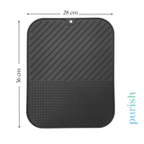 Purish | Bulaşık Kurutma Matı –TPE – 28x36 cm, Kaymaz, Su Drenaj Kanallı, Katlanabilir ve Kolay Temizlenebilir – Mutfak Tezgâhı İçin Bardak & Tabak Kurutma Pedi (Antrasit Gri)