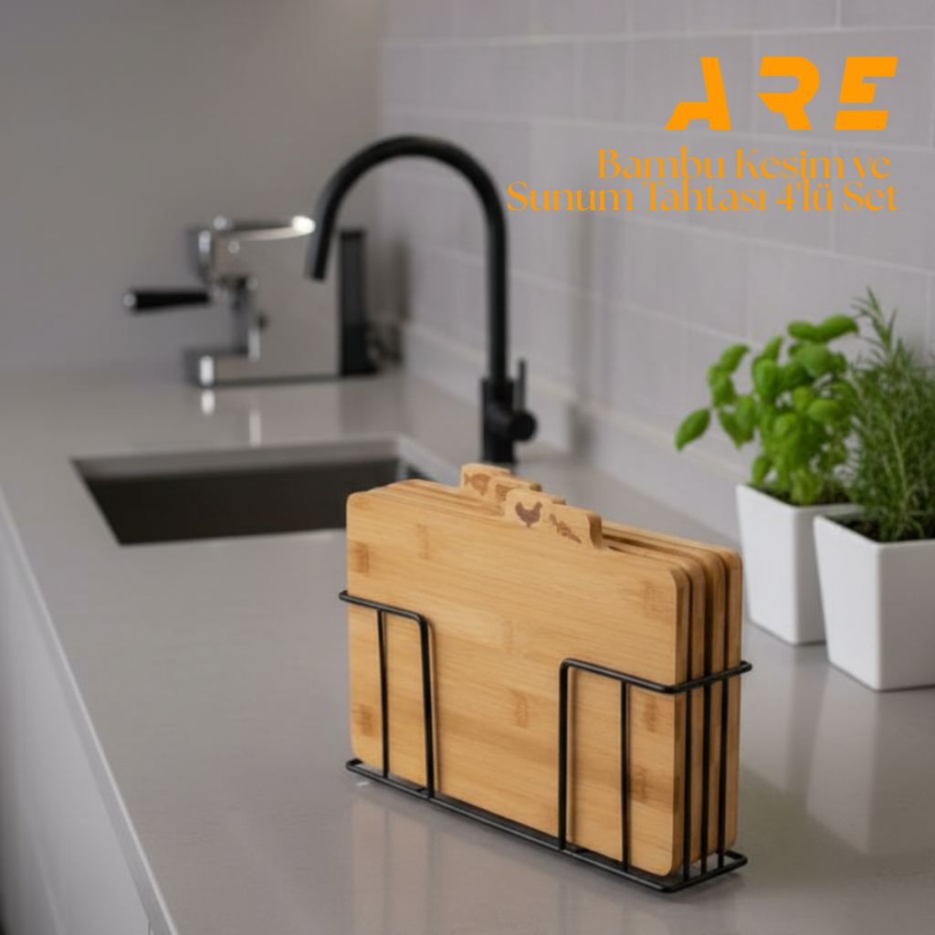 Bambu Kesme Tahtası Seti – 4’lü, 28x20x1 cm,