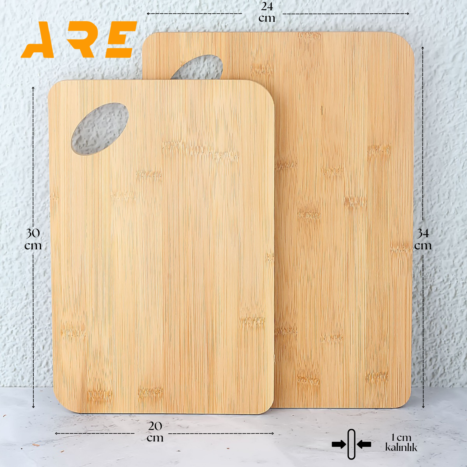 Bambu Kesme Tahtası Seti 2’li – 20x30 cm & 24x34 cm, 1 cm Kalınlık,