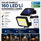 160 LED Solar Bahçe Aydınlatması, 6'lı Güneş Panelli LED Lamba, 5 Metre Kablolu ve Kumandalı