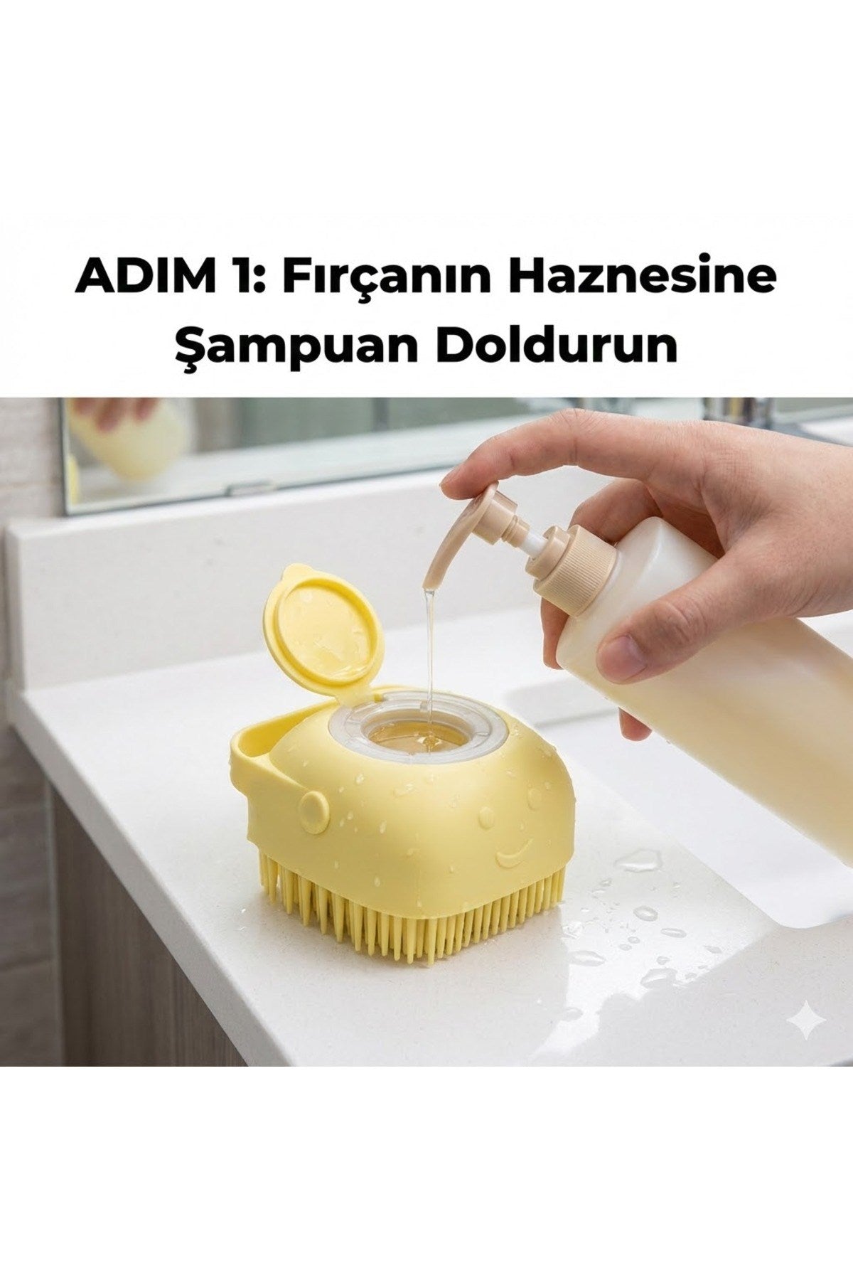 Şampuan Hazneli Kedi Köpek Yıkama Fırçası - Silikon Masaj Tarağı ve Evcil Hayvan Banyo Aparatı