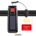 Solar Enerjili USB ile Şarj Edilebilir Ledli Bisiklet Feneri Kornalı ve Su Geçirmez Far