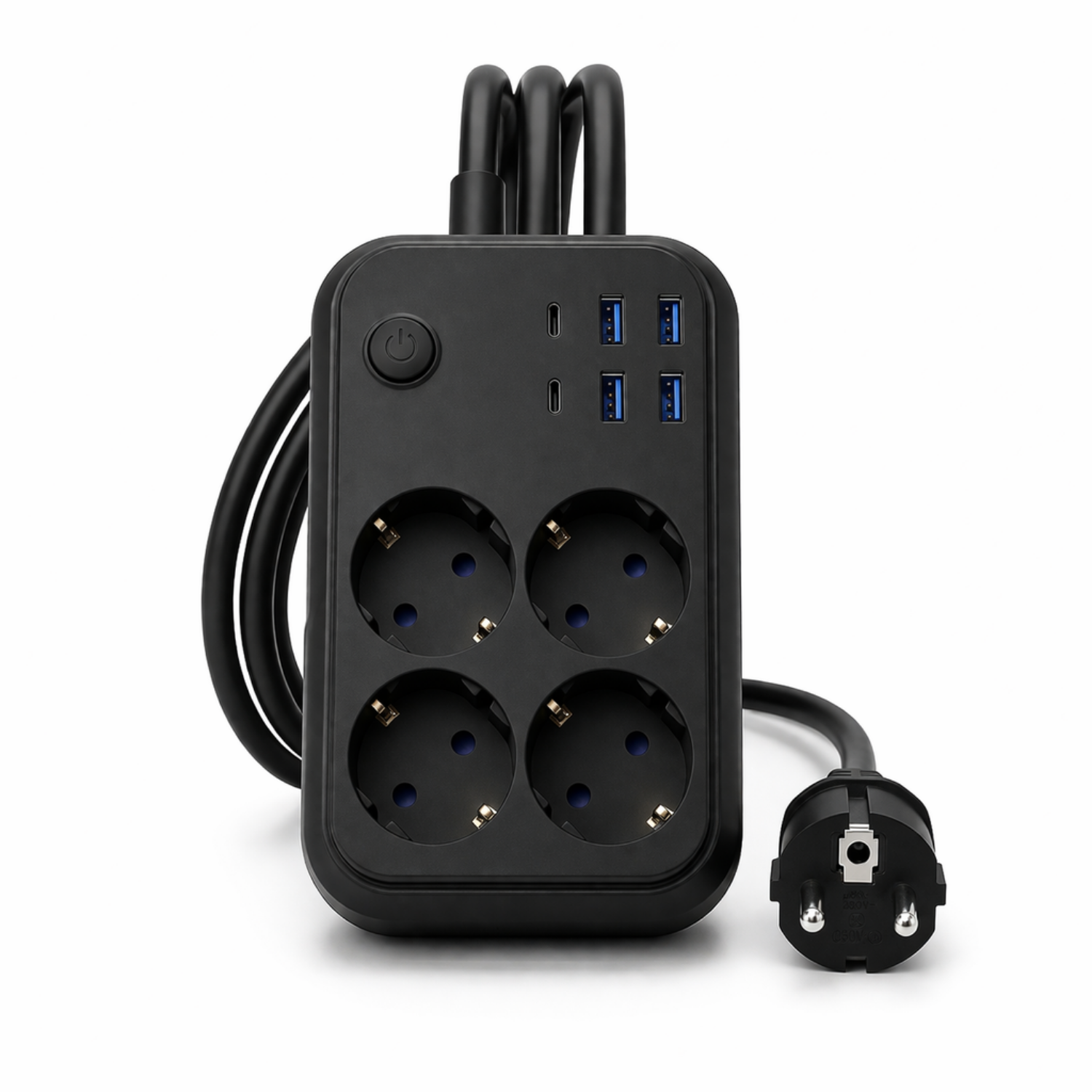 4’lü Topraklı Priz Çoklayıcı 2 Metre Kablolu | 4 USB Girişli (3 USB-A + 1 USB-C) Akım Korumalı Açma Kapama Düğmeli