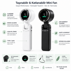 Dijital Ekranlı Katlanabilir Mini El Fanı – USB-C Şarjlı, 5 Kademeli Taşınabilir Boyun Askılı Fan