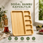 Bambu Kahvaltılık Sunum Tepsisi 6 Bölmeli Ahşap Servis Tabağı – 1 Adet, 4 Adet ve 6 Adet Ekonomik Set Seçenekleri – 32.5x25.5x2CM