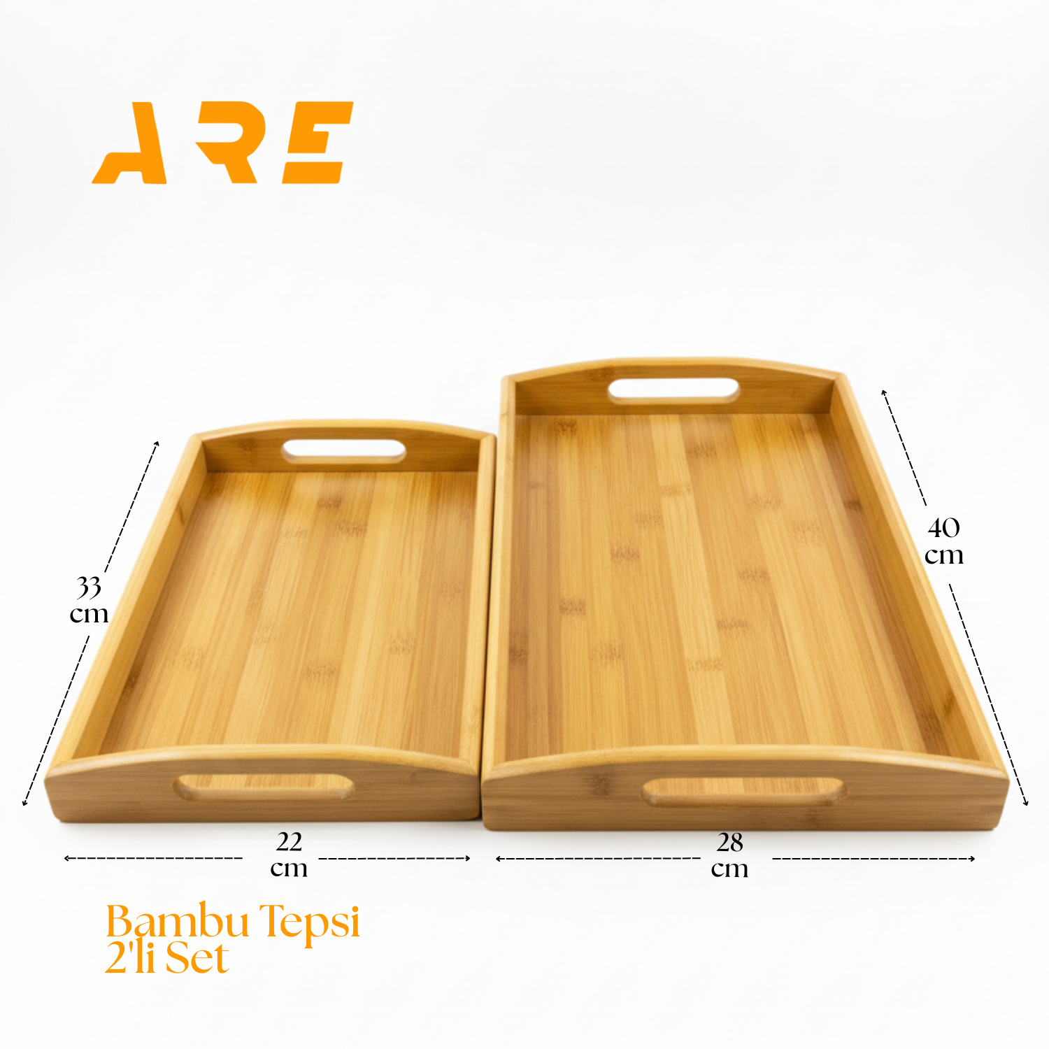 Bambu Servis Tepsi Seti 2’li – Doğal Ahşap, Küçük 33x22 cm & Büyük 40x28 cm, Kahvaltı ve Sunum için
