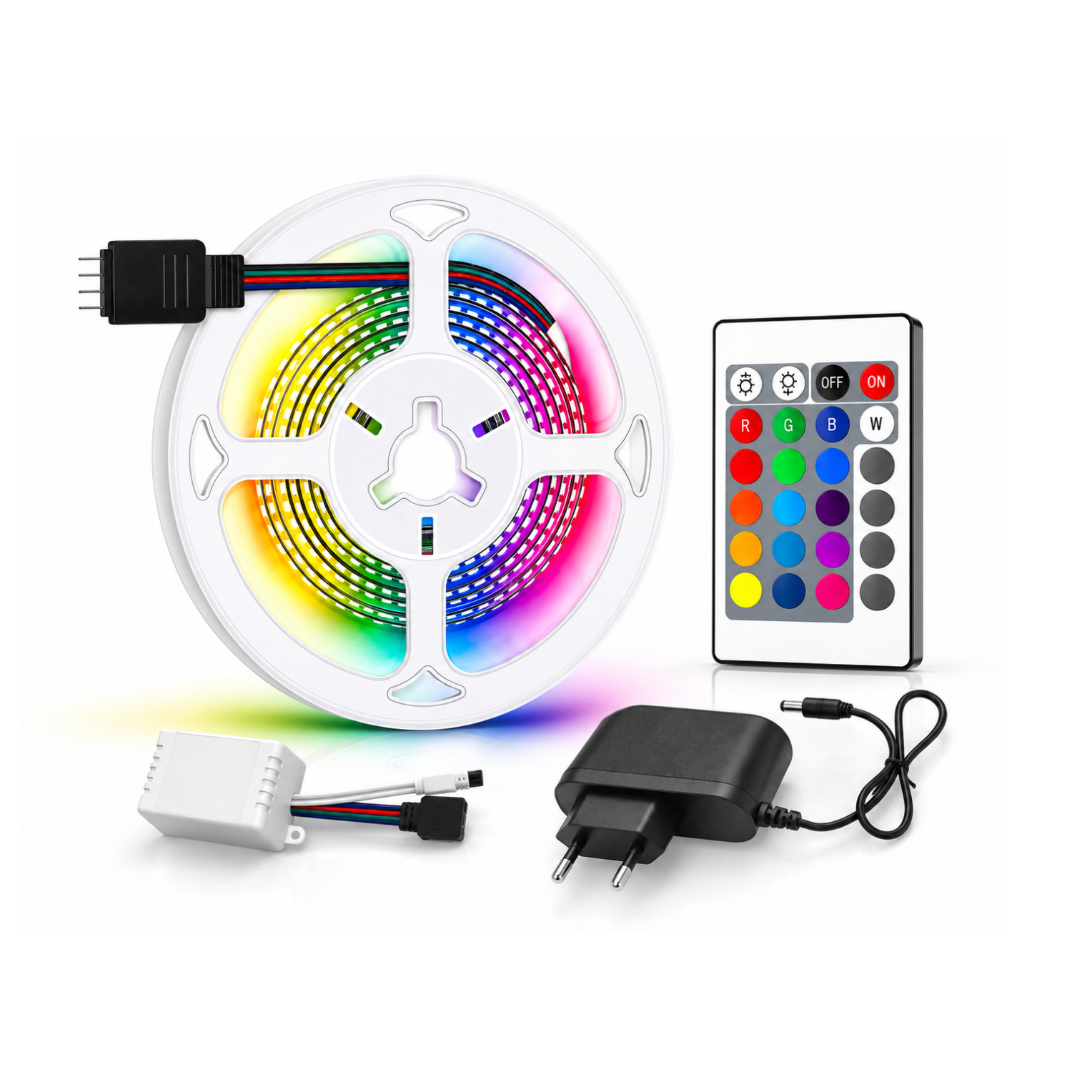 Shopify Başlık:  5 Metre RGB LED Şerit Işık Seti – Tek Çipli / 3 Çipli Seçenekli 5050 SMD LED, Kumandalı Dekoratif LED Aydınlatma