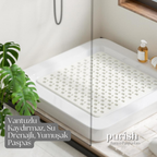 Purish | Kaymaz Banyo Paspası | Beyaz| 54x54cm – Kare Duş Matı, Küvet Paspası | Güçlü Vantuzlu, Su Tahliyeli, Yumuşak