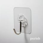 Purish | Kendinden Yapışkanlı Şeffaf Duvar Askısı | Delme Yok – İz Bırakmaz – Küçük & Dayanıklı | Banyo, Mutfak, Oturma Odası için