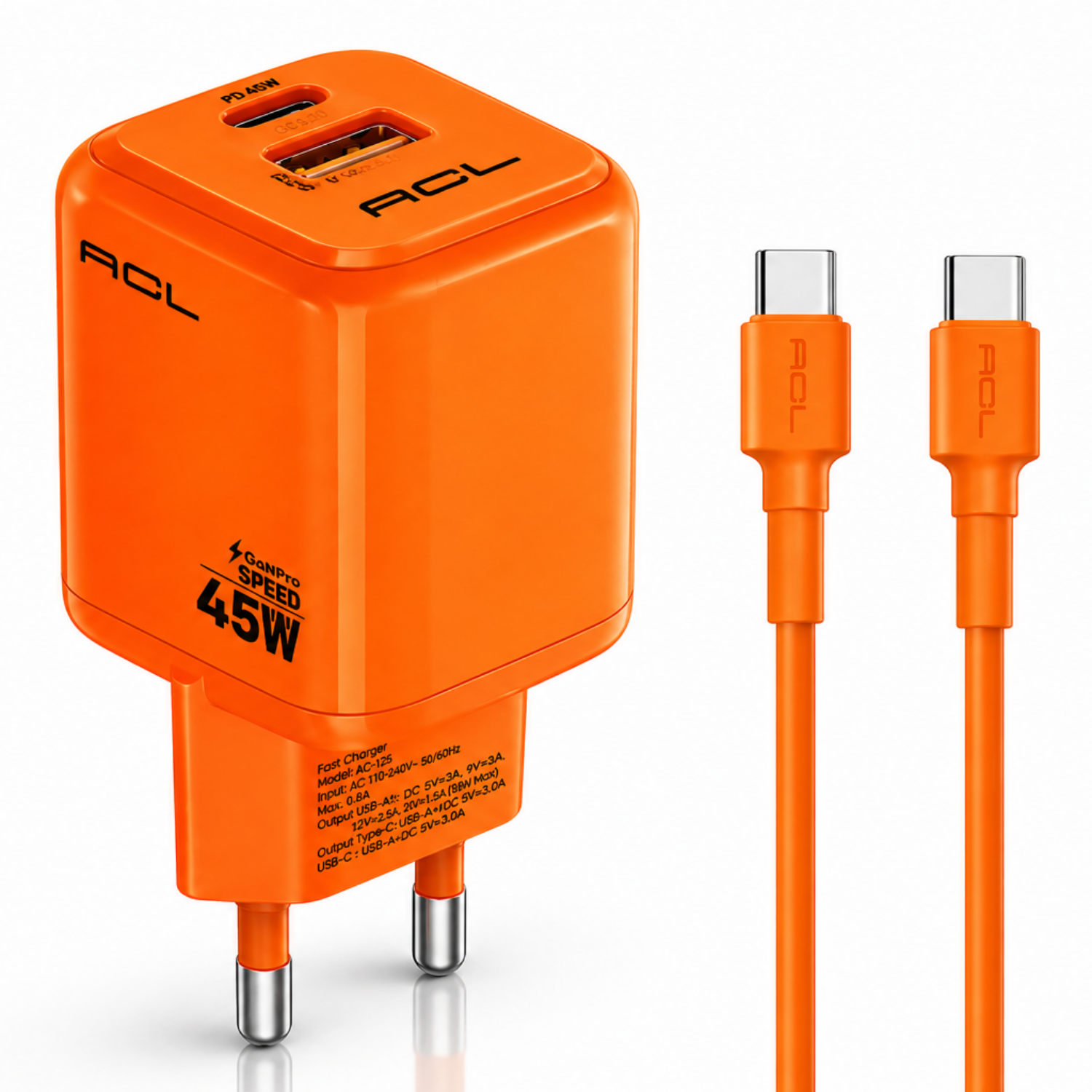 45W GaN Hızlı Şarj Adaptörü USB-C PD + USB-A Çift Çıkış | 1M Type-C Kablo Dahil | Telefon Tablet Laptop Uyumlu