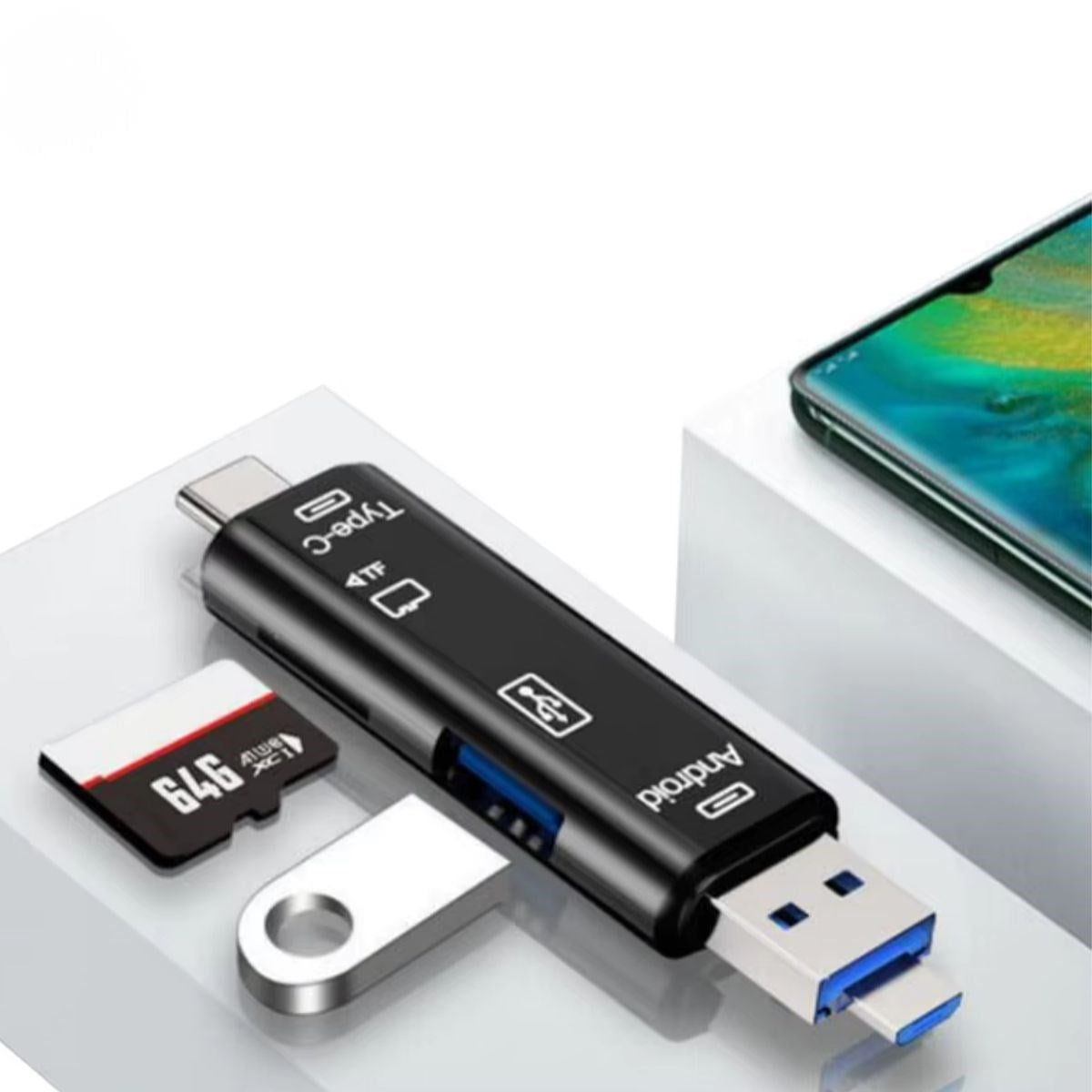 BUFFER 5 In 1 Çok Fonksiyonlu USB 2.0 Micro Sd Kart Okuyucu - Usb/micro Usb/type-C Çıkışlı, Otg Çevirici