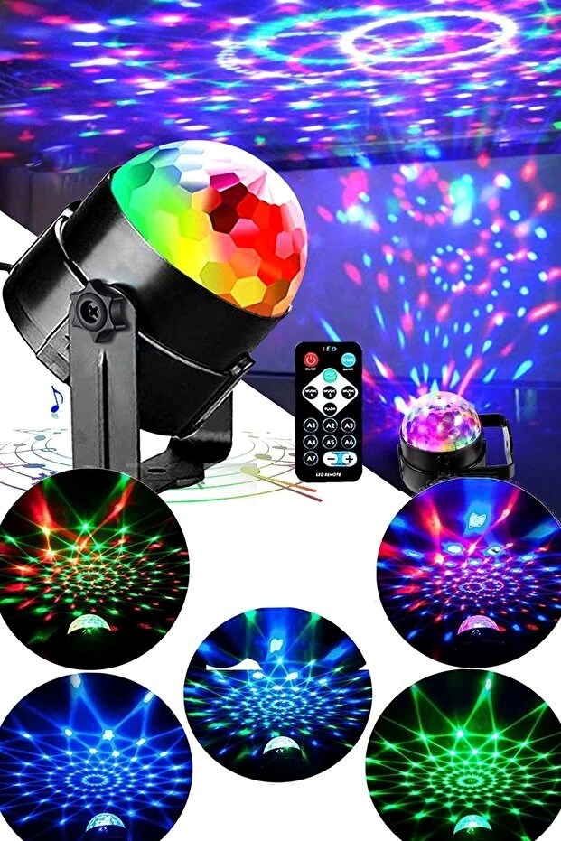 Kumandalı Sese Duyarlı Çok Renkli LED Disko Topu - Lazer Işıklı Parti Küresi