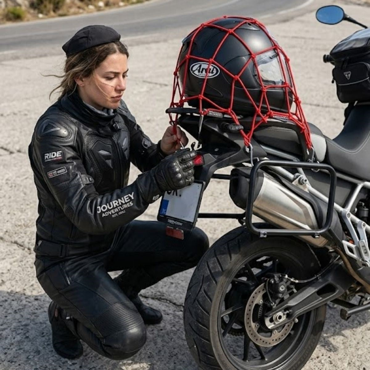 Kask BUFFER Esnek Motosiklet Kask ve Bagaj Filesi – Kask Sabitleyici Plastik Kancalı Taşıma Ağı 35x35 cm