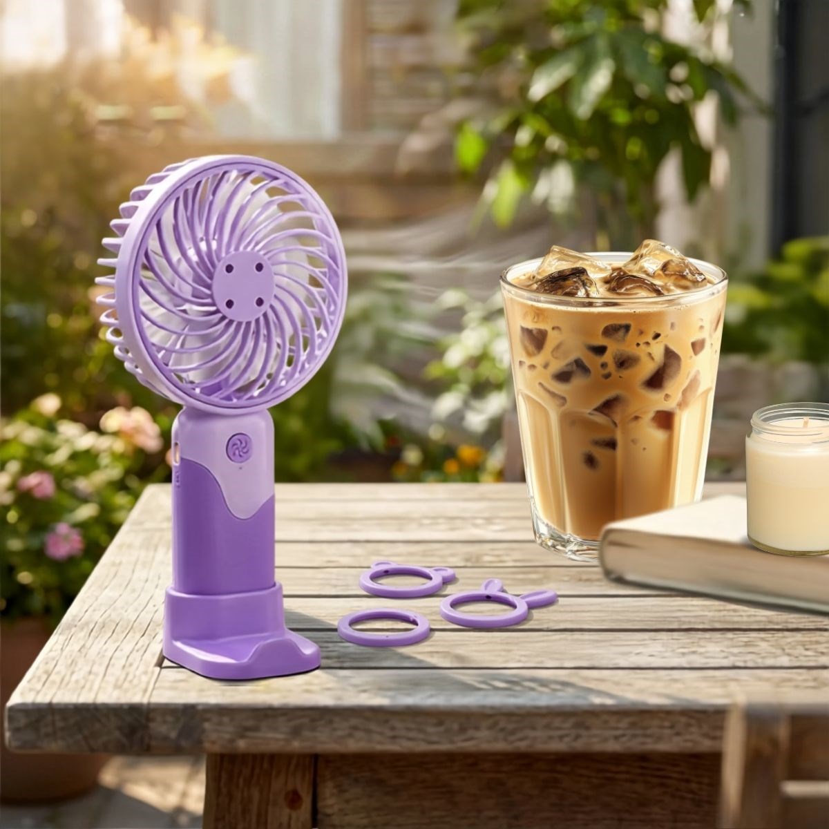 BUFFER 3 Kademeli Masaüstü ve El Fanı – Telefon Tutuculu, 3 Farklı Değiştirilebilir Halka Tasarımlı Mini Fan  MZL37A