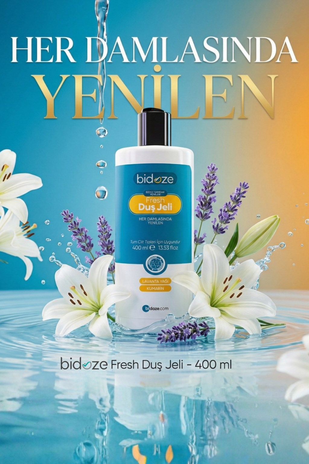 Bidoze Fresh Beyaz Zambak Kokulu Duş Jeli 400 Ml | Lavanta Yağı Özlü Nemlendirici Vücut Şampuanı