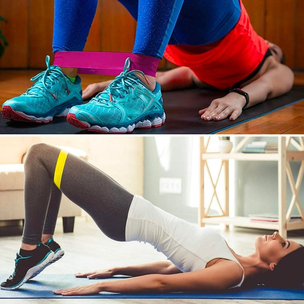 5'li Egzersiz Direnç Bant Seti – Pilates, Fitness ve Crossfit Lastiği (Taşıma Çantalı)