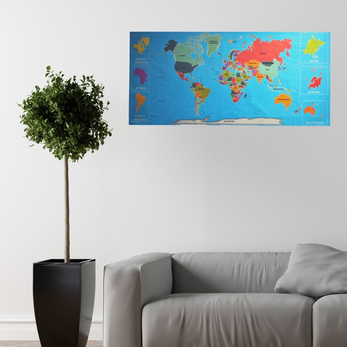 Renkli Atlas Dünya Haritası Manyetik Yapıştırıcı Gerektirmeyen Duvar Stickerı 118 CM * 56 CM