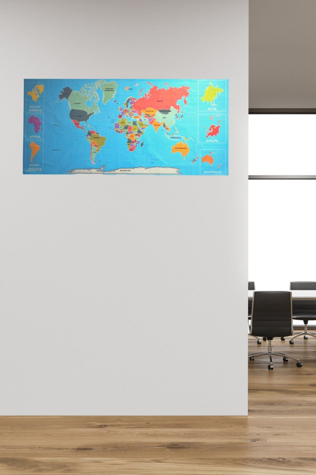 Renkli Atlas Dünya Haritası Manyetik Yapıştırıcı Gerektirmeyen Duvar Stickerı 118 CM * 56 CM