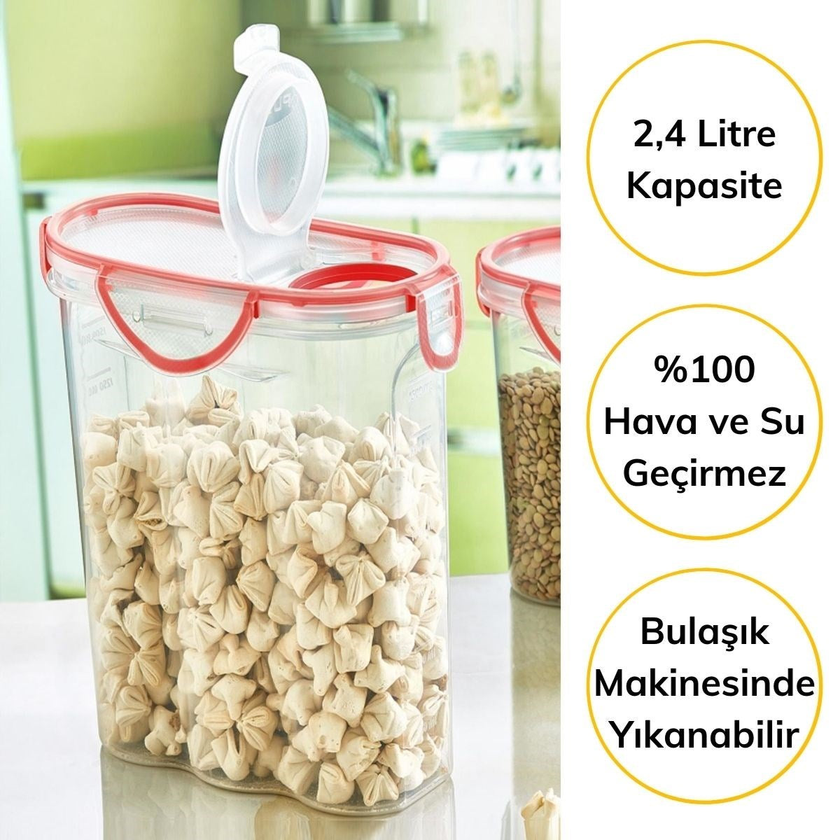 BUFFER Kilitli Kapaklı Contalı Hava,Su Sıvı Geçirmez 2,4 Litre Erzak Saklama Kabı-SA590