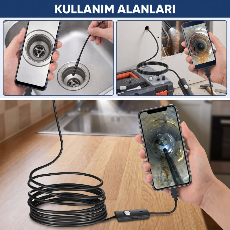 3 Metre Yılan Kamera - Android Destekli - LED Işıklı - IP67 Su Geçirmez — görsel 3