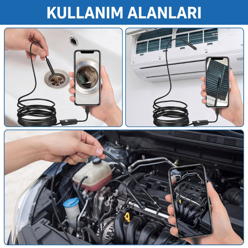 3 Metre Yılan Kamera - Android Destekli - LED Işıklı - IP67 Su Geçirmez — görsel 4