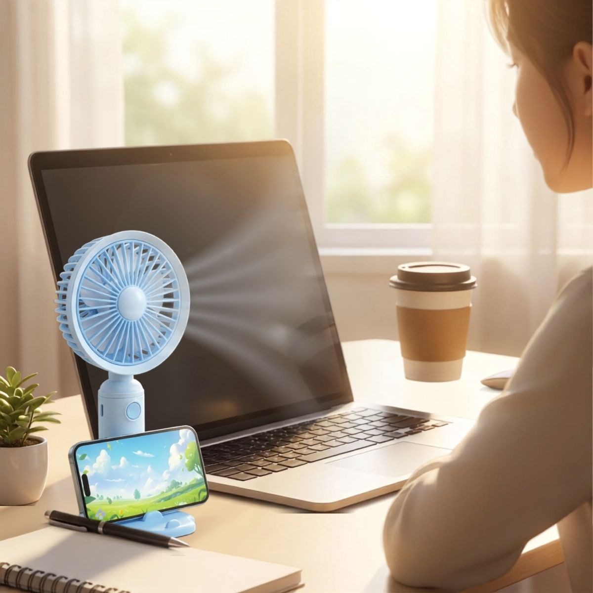 3 Kademeli Masaüstü Fan – Telefon Tutuculu Özellikli Standlı Elde Taşınabilir Mini Fan EKL29