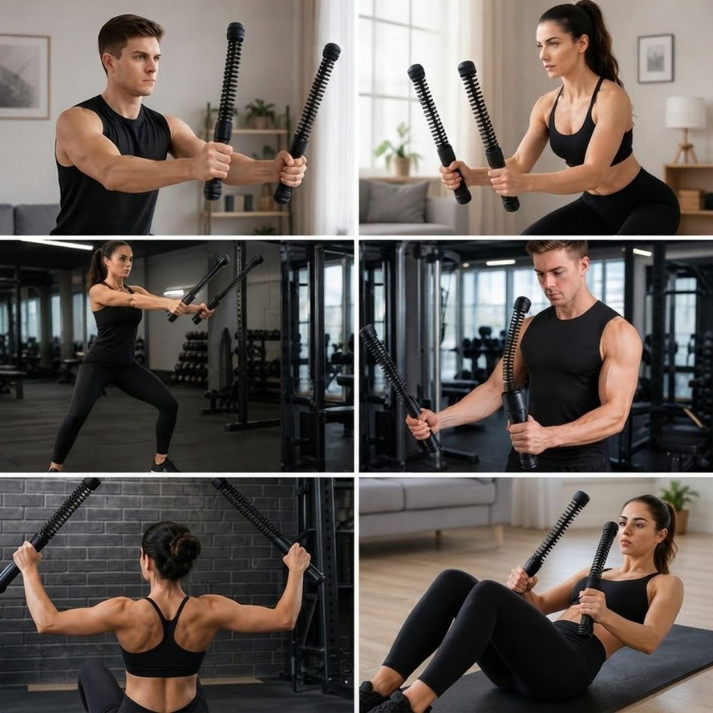 2'li Battle Rope Titreşimli Egzersiz Çubuğu, Yaylı Dalga Mekanizmalı Kol, Omuz, Göğüs, Sırt ve Core Antrenman Aleti