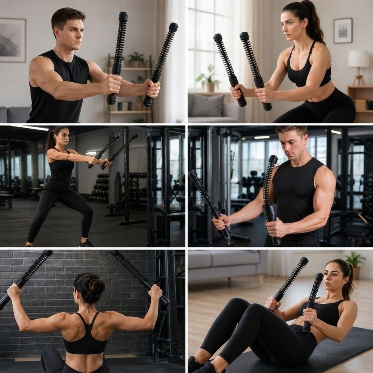 BUFFER 2'li Battle Rope Titreşimli Egzersiz Çubuğu, Yaylı Dalga Mekanizmalı Kol, Omuz, Göğüs, Sırt ve Core Antrenman Aleti