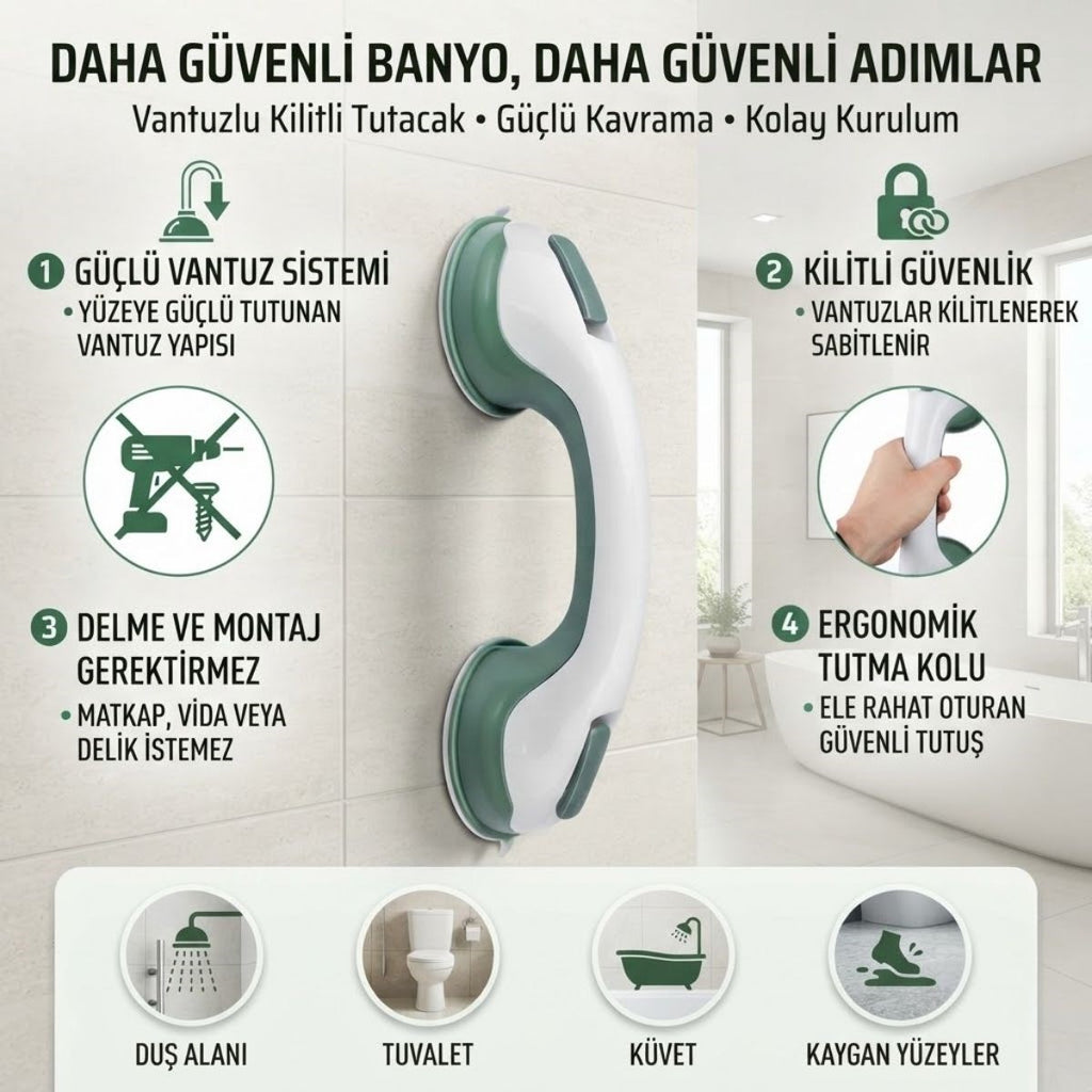 Düşme Ve Kayma Önleyici Banyo Tuvalet Vantuzlu Kilitli Tutacak