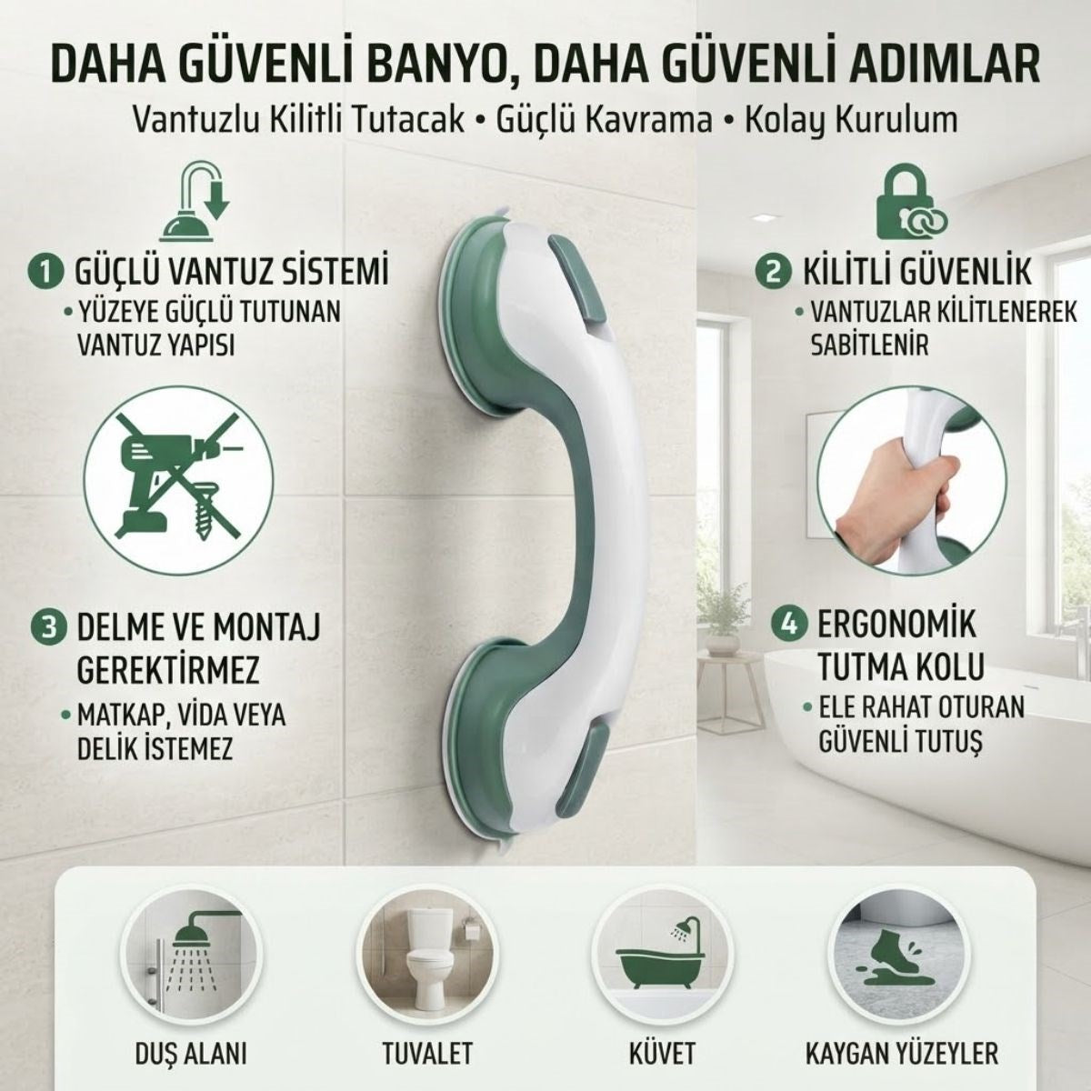 Düşme Ve Kayma Önleyici Banyo Tuvalet Vantuzlu Kilitli Tutacak