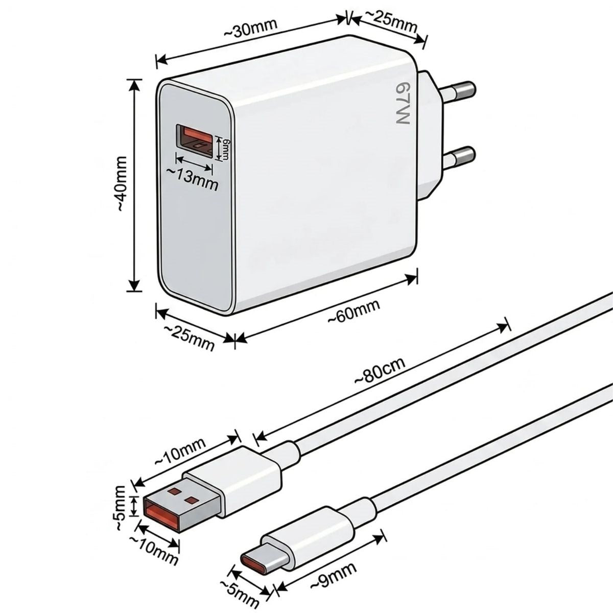 BUFFER 67W Hızlı Şarj Adaptörü USB to Type-C – PD Destekli, Akıllı Hızlı Şarj Başlığı, Güvenli Güç Adaptörü