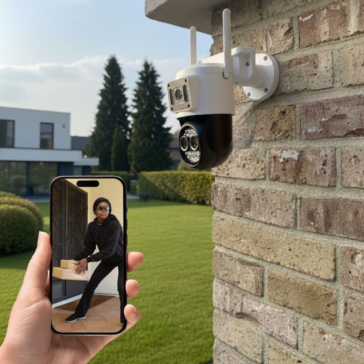 3 Kameralı Kablolu Akıllı Güvenlik Kamerası – 360° PTZ Hareketli, Çift Antenli, WiFi IP, Gece Görüşlü Dış Mekan Kamera