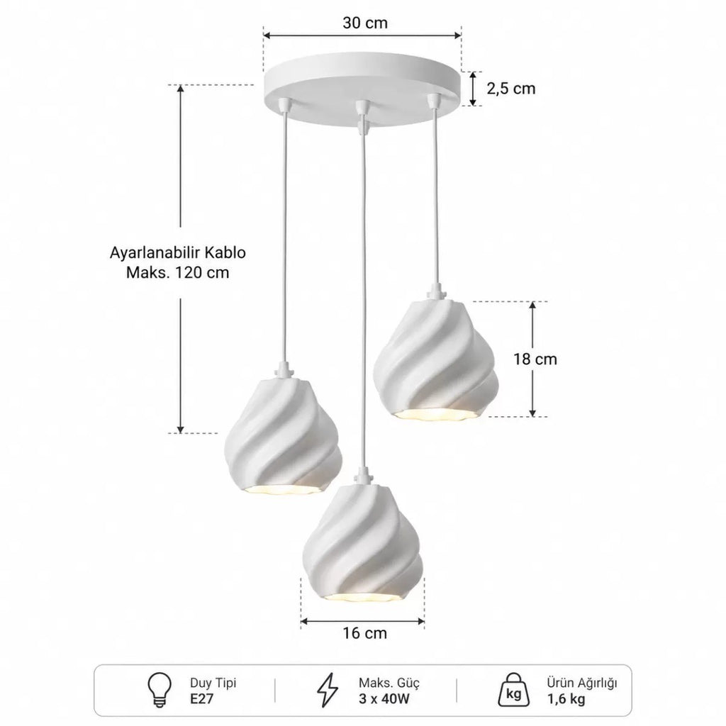 Pumpki̇n Salon Oturma Odasi Üçlü Sarkıt Avize – Salon Aydınlatması 70 Cm